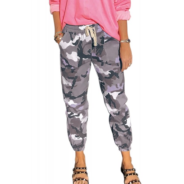 Gray Elastic Waist Neon Camo Joggers