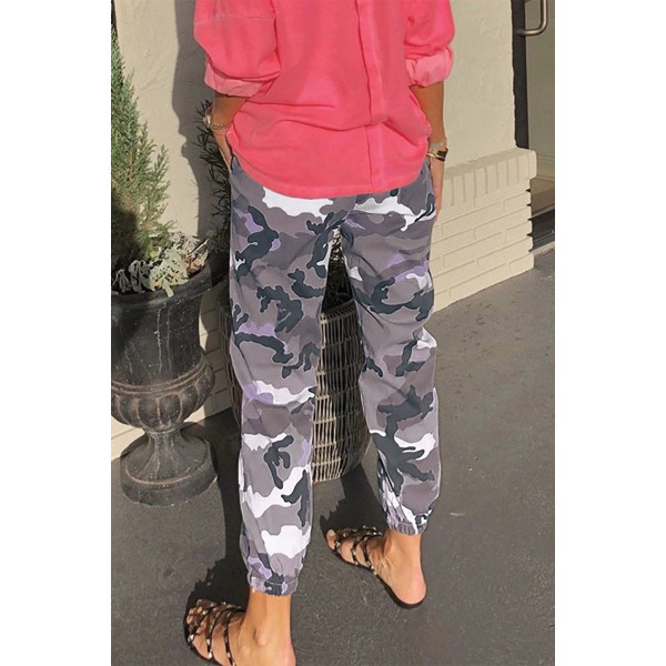 Gray Elastic Waist Neon Camo Joggers