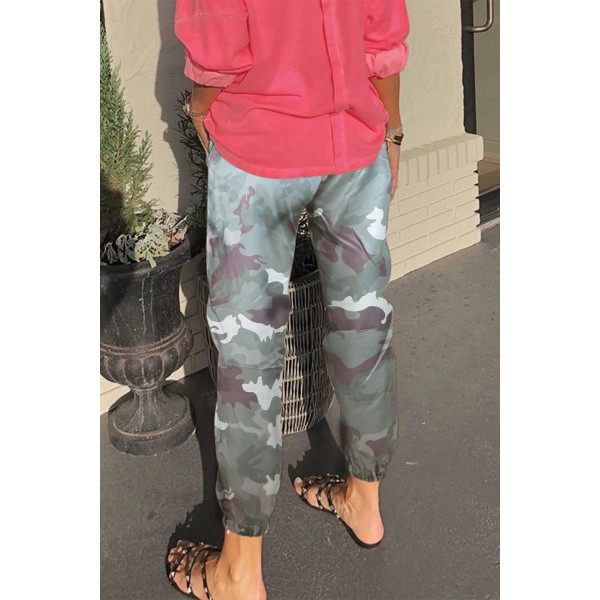 Green Elastic Waist Neon Camo Joggers