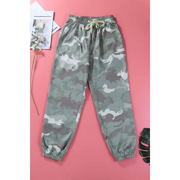 Green Elastic Waist Neon Camo Joggers