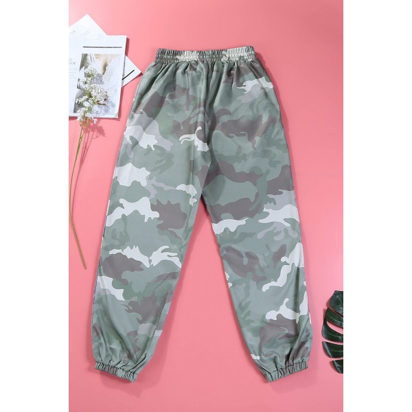 Green Elastic Waist Neon Camo Joggers