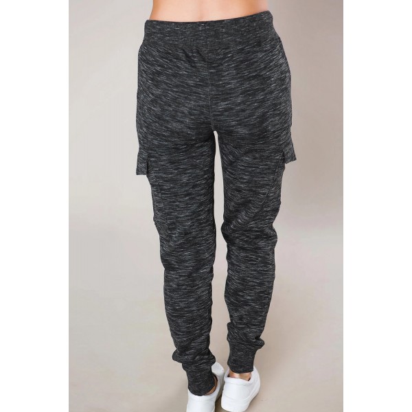 Heathered Black Pocketed Casual Joggers