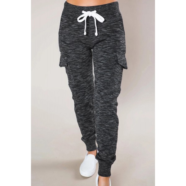 Heathered Black Pocketed Casual Joggers