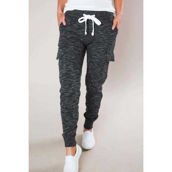 Heathered Black Pocketed Casual Joggers