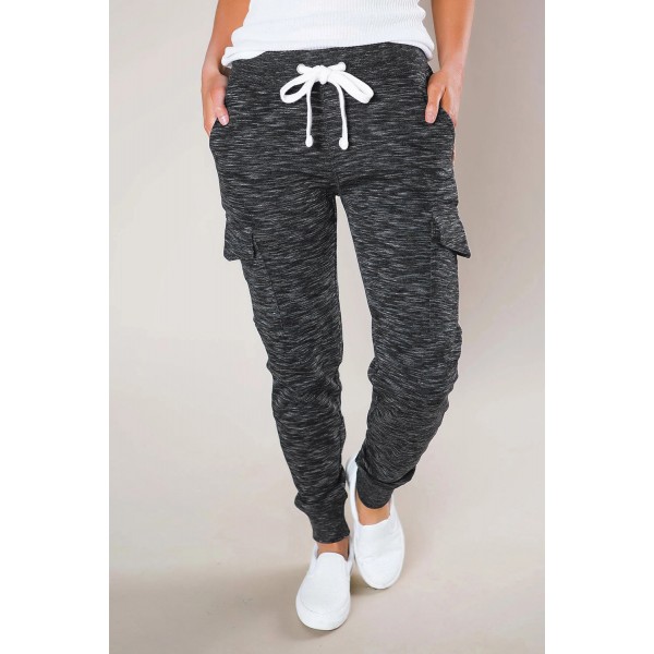 Heathered Black Pocketed Casual Joggers