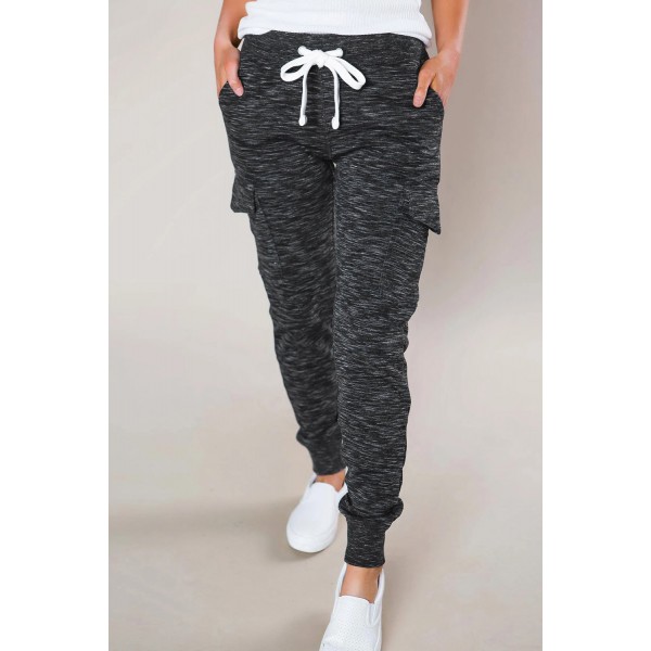 Heathered Black Pocketed Casual Joggers