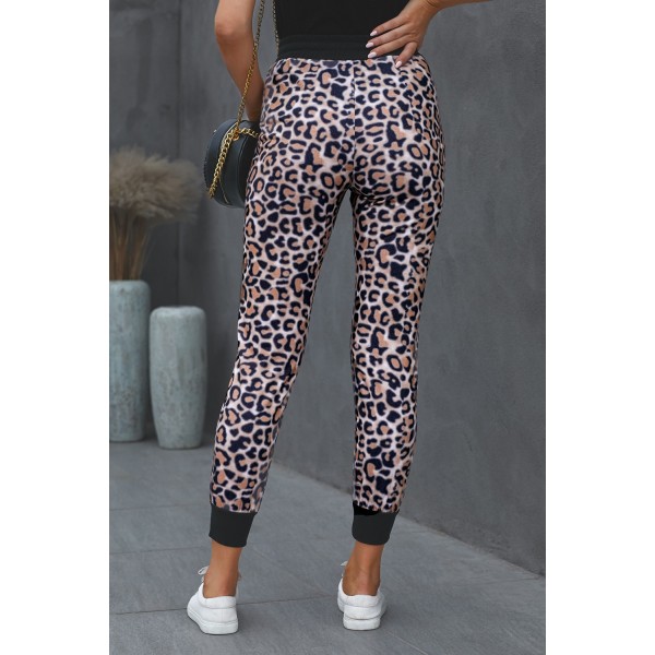 Brown Leopard Cotton Pocketed Joggers