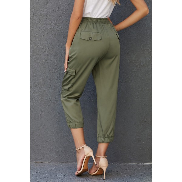 Olive Drawstring Cargo Pocketed Joggers