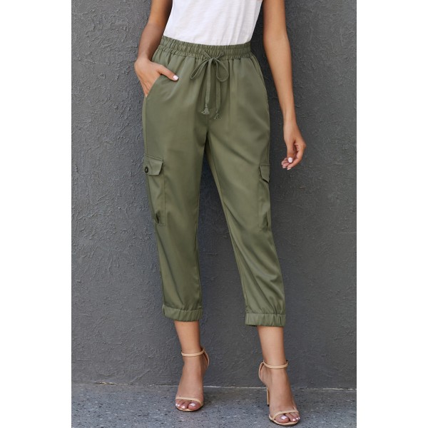 Olive Drawstring Cargo Pocketed Joggers