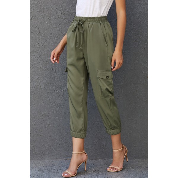 Olive Drawstring Cargo Pocketed Joggers