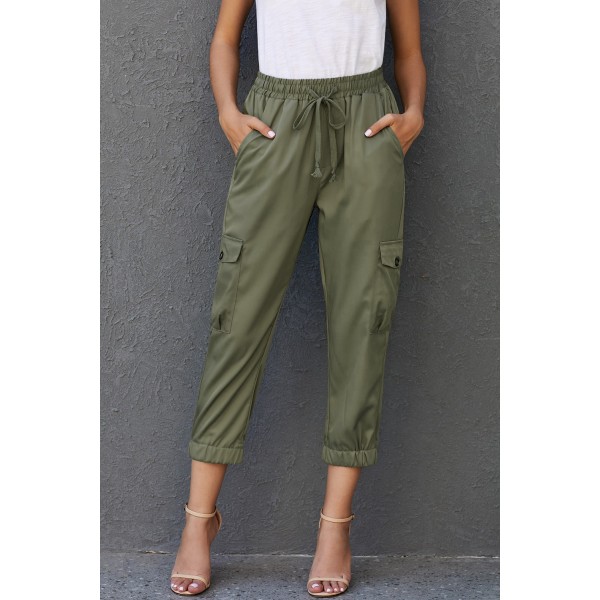 Olive Drawstring Cargo Pocketed Joggers