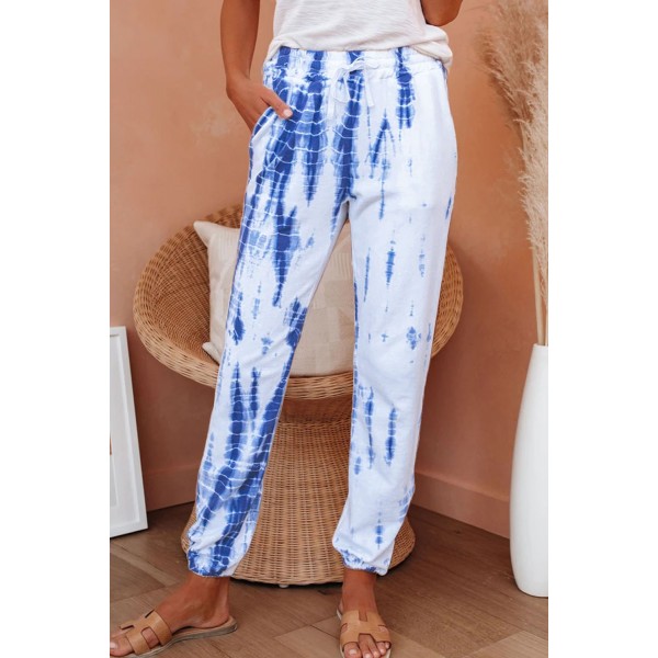 White Pocketed Tie-dye Knit Joggers