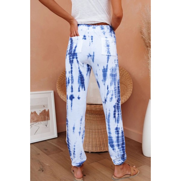 White Pocketed Tie-dye Knit Joggers