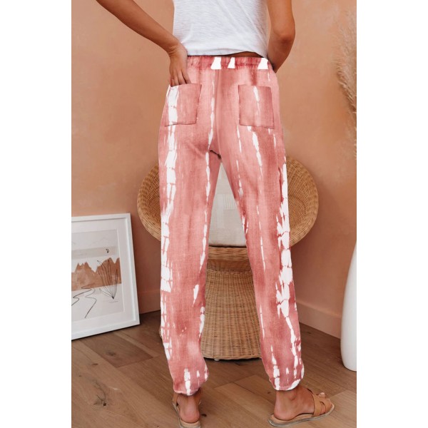 Pink Pocketed Tie-dye Knit Joggers