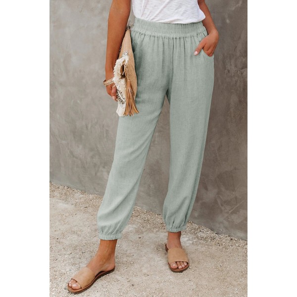 Gray Linen Pocketed Elastic Waistband Jo...