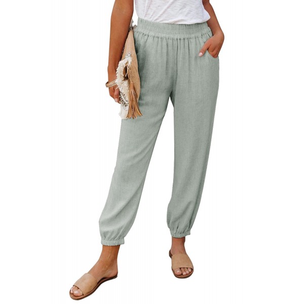 Gray Linen Pocketed Elastic Waistband Joggers