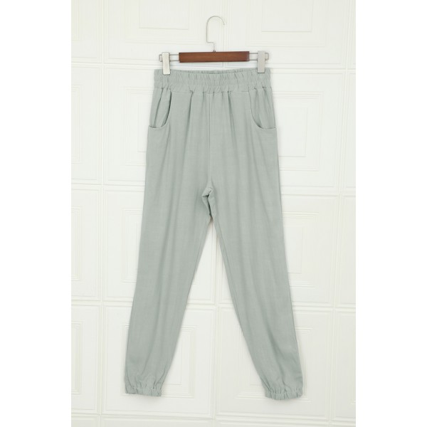 Gray Linen Pocketed Elastic Waistband Joggers