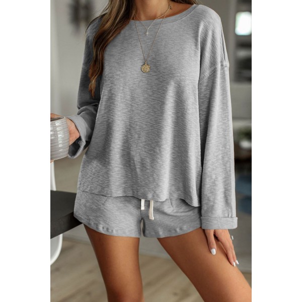 Gray Pocketed Knit Loungewear Set