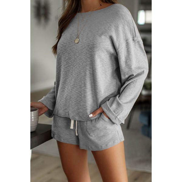 Gray Pocketed Knit Loungewear Set