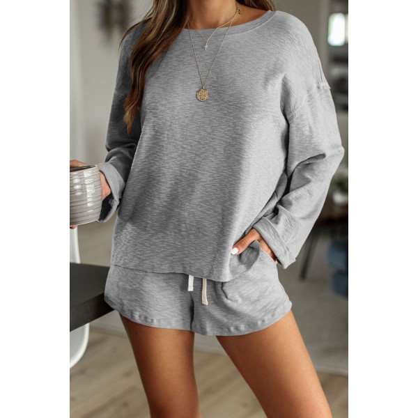 Gray Pocketed Knit Loungewear Set