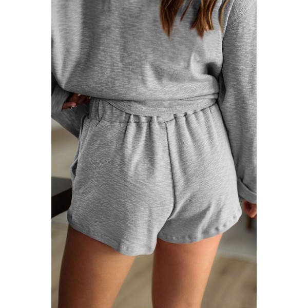 Gray Pocketed Knit Loungewear Set