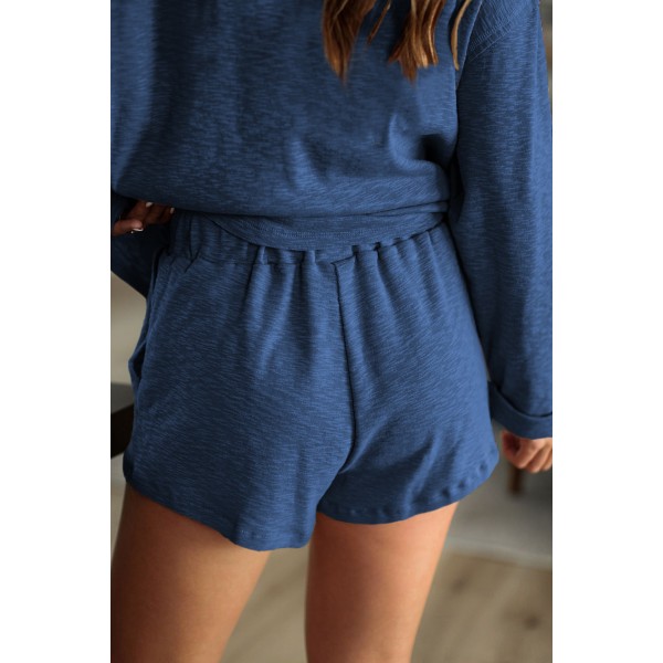 Blue Pocketed Knit Loungewear Set