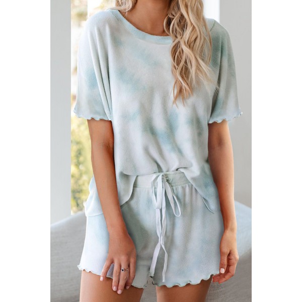 Sky Blue Tie Dye Short Sleeve Shorts Lou...