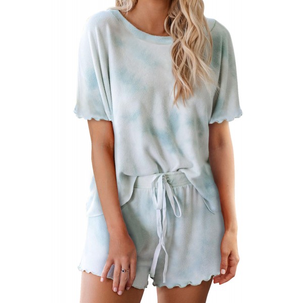 Sky Blue Tie Dye Short Sleeve Shorts Lounge Set