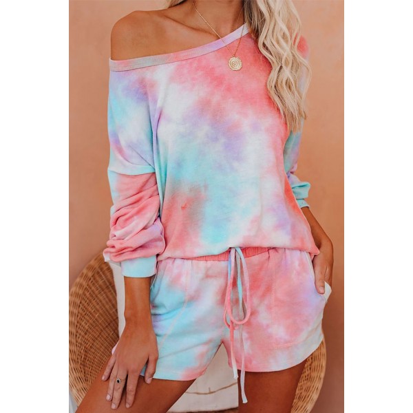 Pink Tie-dye Print Long Sleeve and Short...