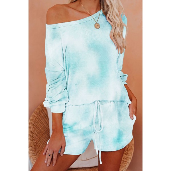 Sky Blue Tie-dye Print Long Sleeve and S...