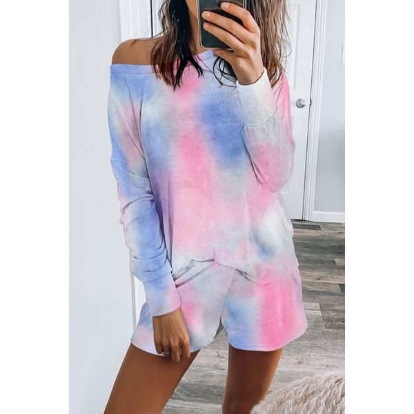 Blue Tie-dye Print Long Sleeve and Short...