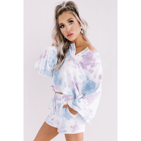 Multicolor Tie Dye Sweatshirt Shorts Loungewear