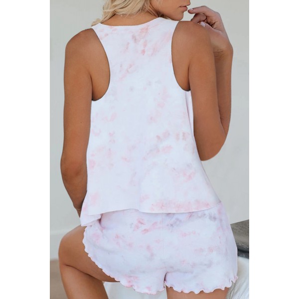 Pink Tie Dye Sleeveless Shorts Lounge Set