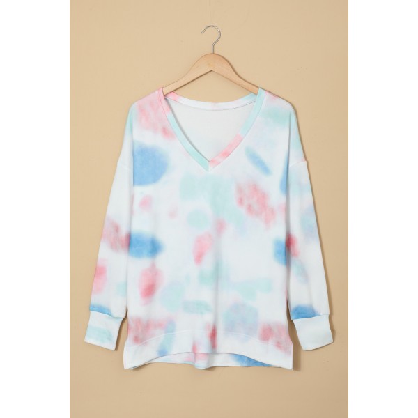 Deep V-neck Dropped Shoulder Tie-dye Lounge Set