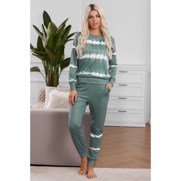 Army Green Tie-dye Stripes Pullover Top ...