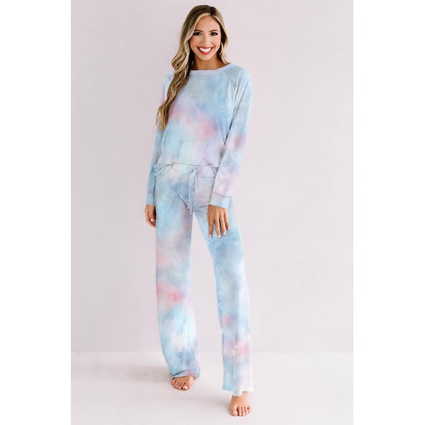 Sky Blue Tie-dye Print Loungewear Set