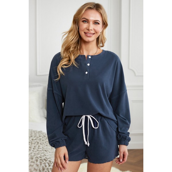 Blue Cotton Blend Slouchy Set