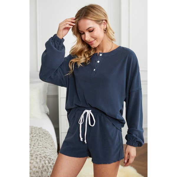 Blue Cotton Blend Slouchy Set