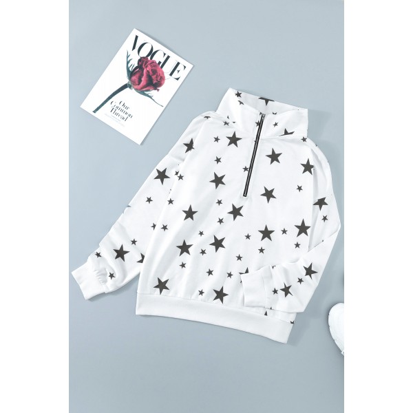 Star Print Zipper Collar Long Sleeve Top and Jogger Loungewear Set