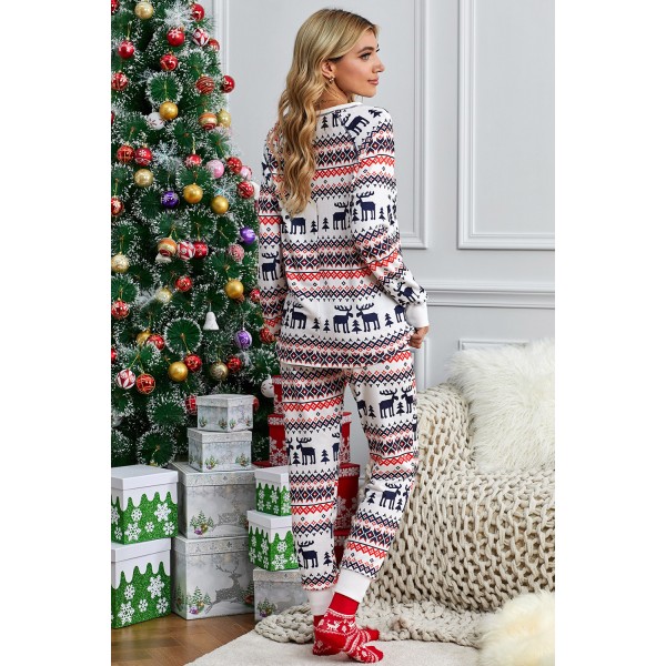 Gray Reindeer Run Print Long Sleeve Top & Drawstring Pants Loungewear Set