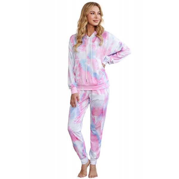 Pink Shut-eye Pocketed Tie-dye Knit Hooded Joggers Set