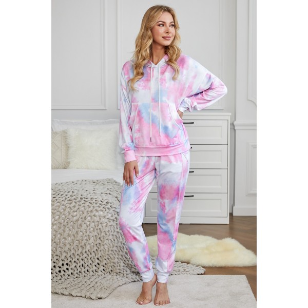 Pink Shut-eye Pocketed Tie-dye Knit Hood...