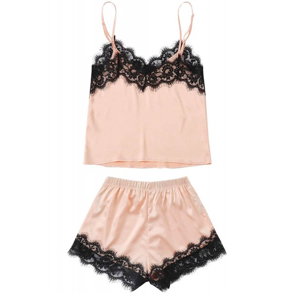 Apricot Lace Satin Sleepwear Cami Top and Shorts Pajama Set