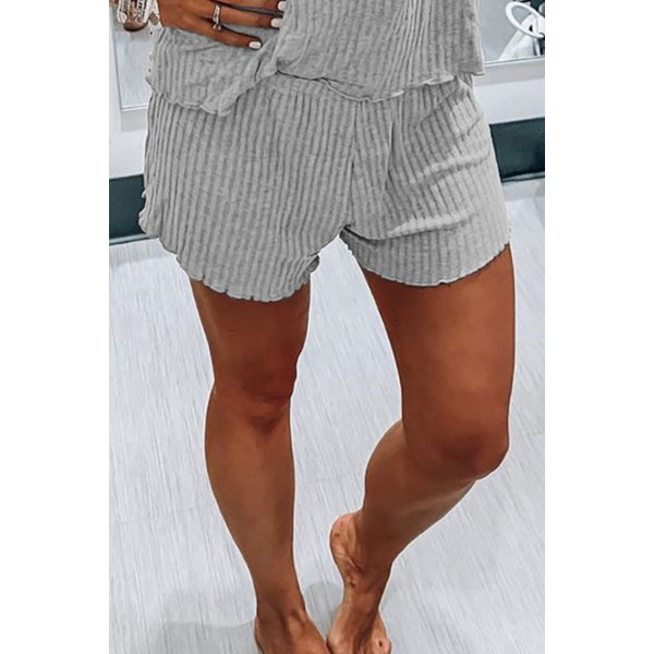 Gray Ribbed Knit Tank Shorts Set