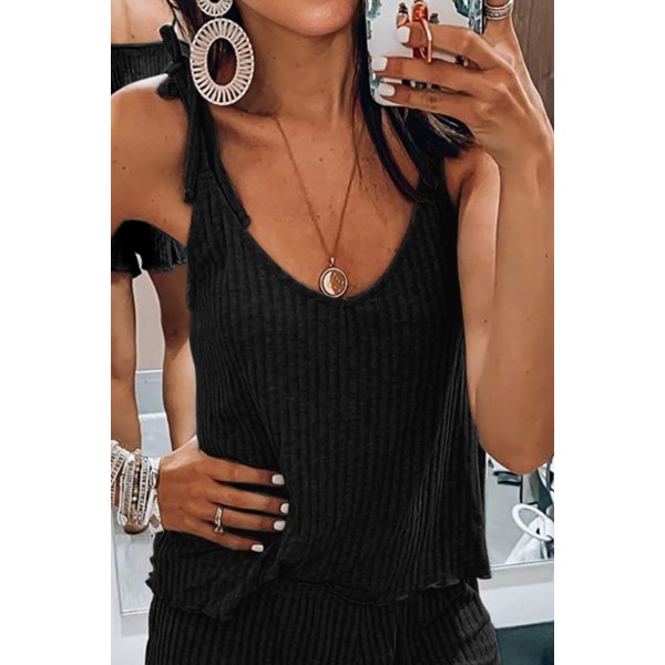 Black Ribbed Knit Tank Shorts Set