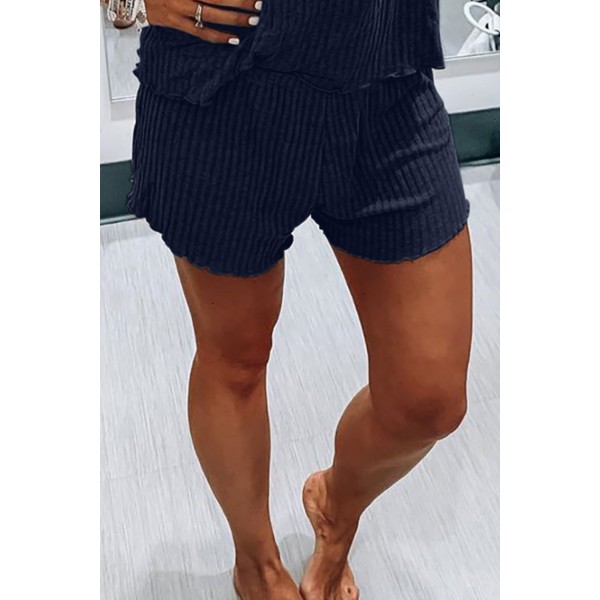 Blue Ribbed Knit Tank Shorts Set