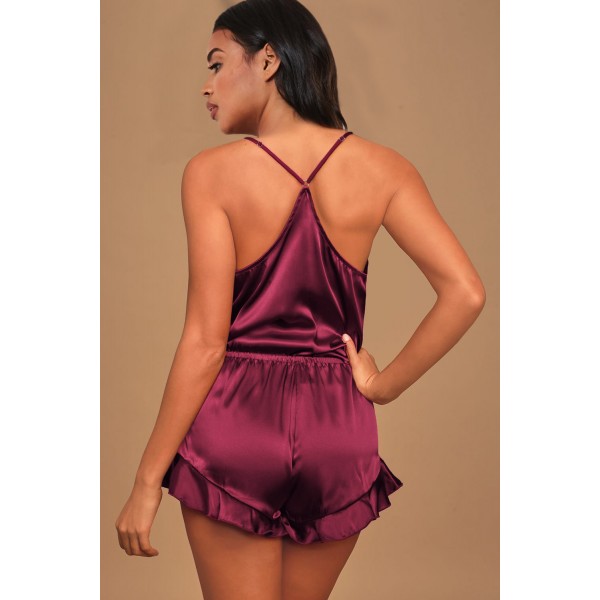 Wine Sleep Tight Satin Camisole Pajamas Set