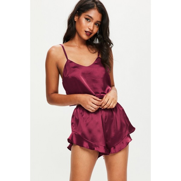 Wine Sleep Tight Satin Camisole Pajamas Set