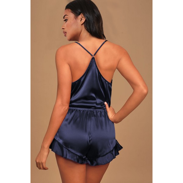 Navy Sleep Tight Satin Camisole Pajamas Set