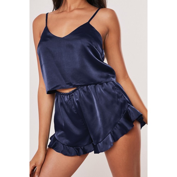 Navy Sleep Tight Satin Camisole Pajamas Set